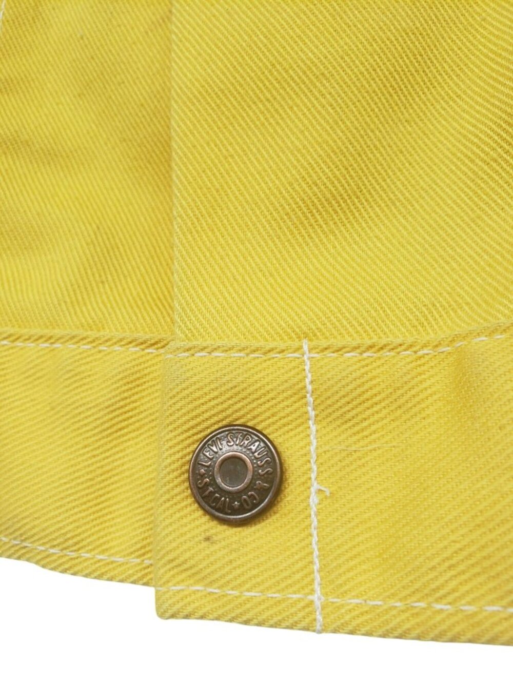 Vintage Levi's Saddleman Kids Youth Yellow Denim Jean Jacket FLAWS Girls Size 7 - Picture 3 of 16